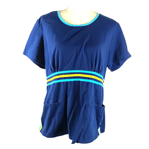Cherokee Women's Navy Blue Top with Stripes - Picture 6 of 7